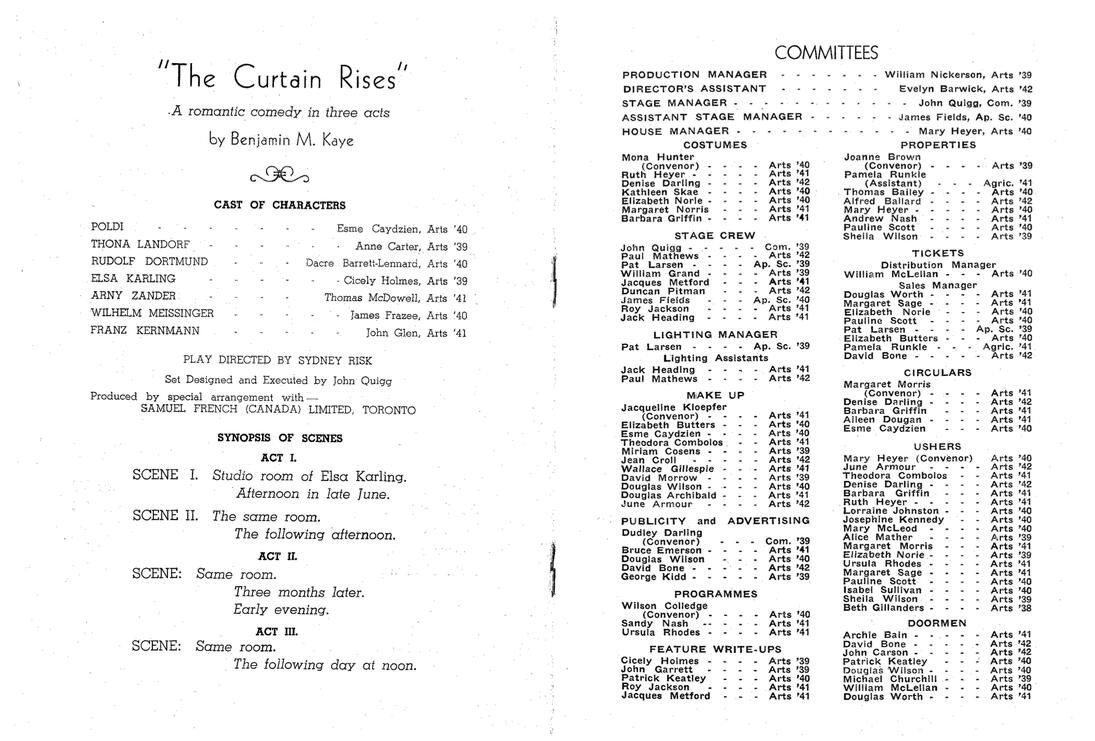 Program for 1939 production of "The Curtain Rises"